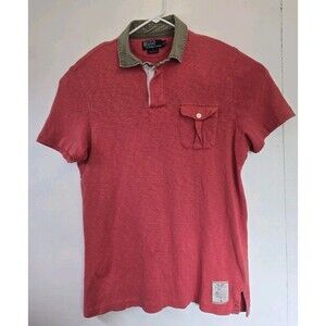 Polo Ralph‎ Lauren Mens Polo Shirt Custom Fit Preppy L Salmon Rugby Denim Collar